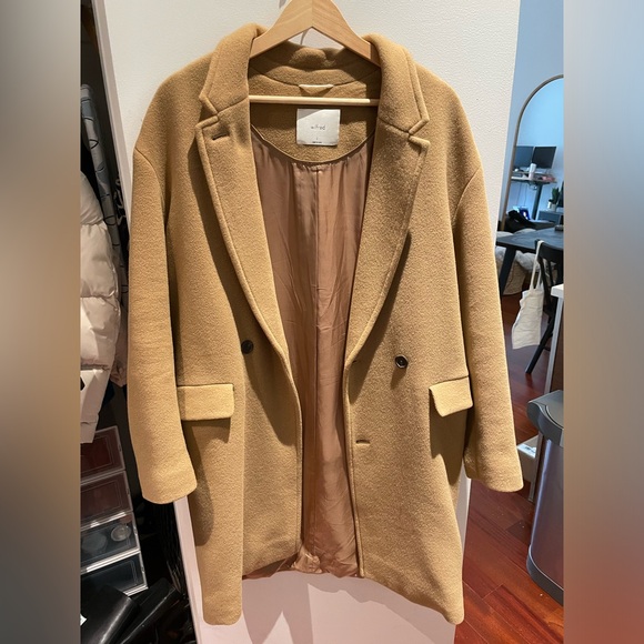 Aritzia tan wool slouch coat long double breasted - Picture 2 of 7
